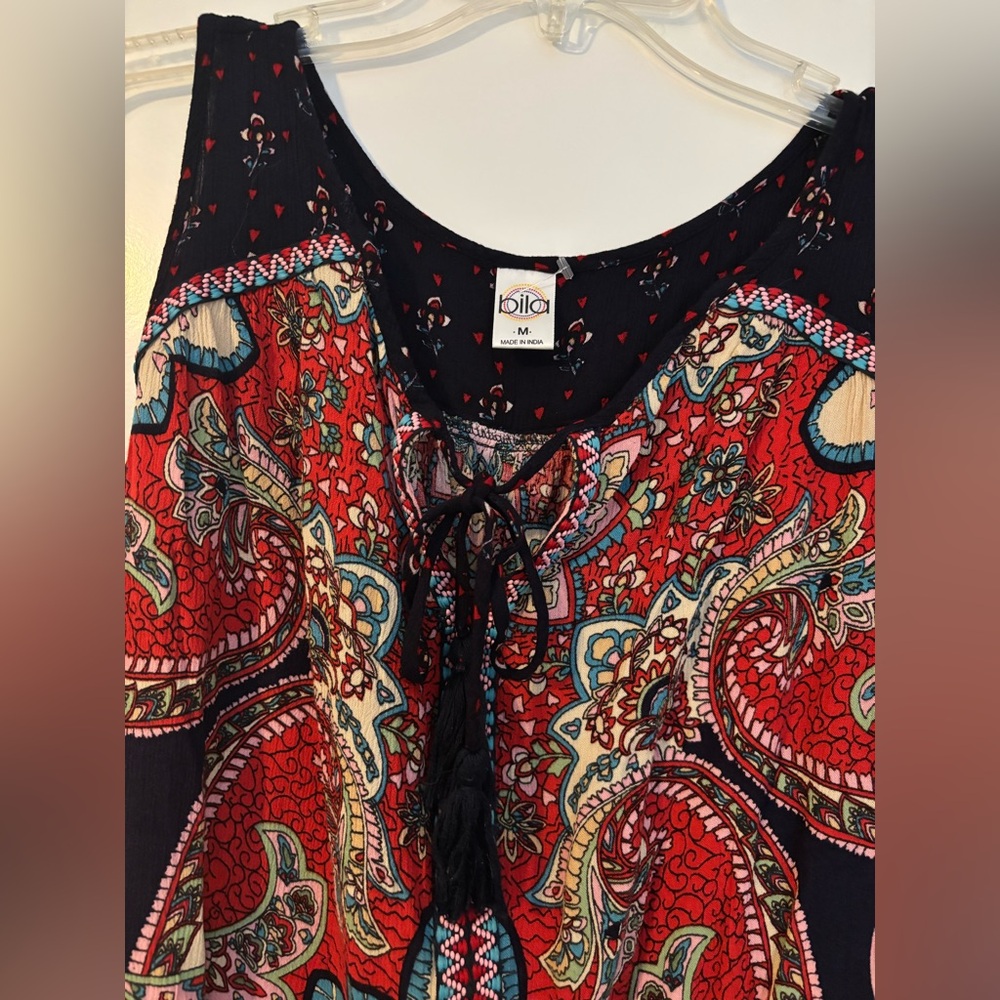 Bila Paisley Print Tank Top in Red, Navy & Teal - Picture 2 of 3